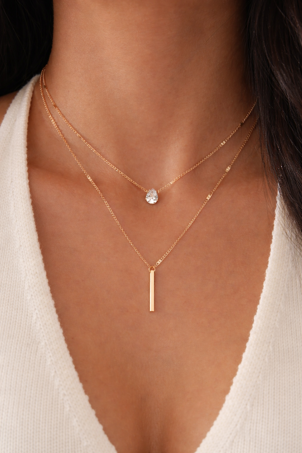 Double Layered Necklace Bar Pendant