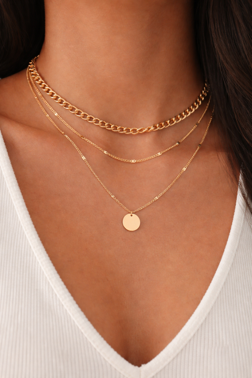 Double Layered Necklace Medal Pendant