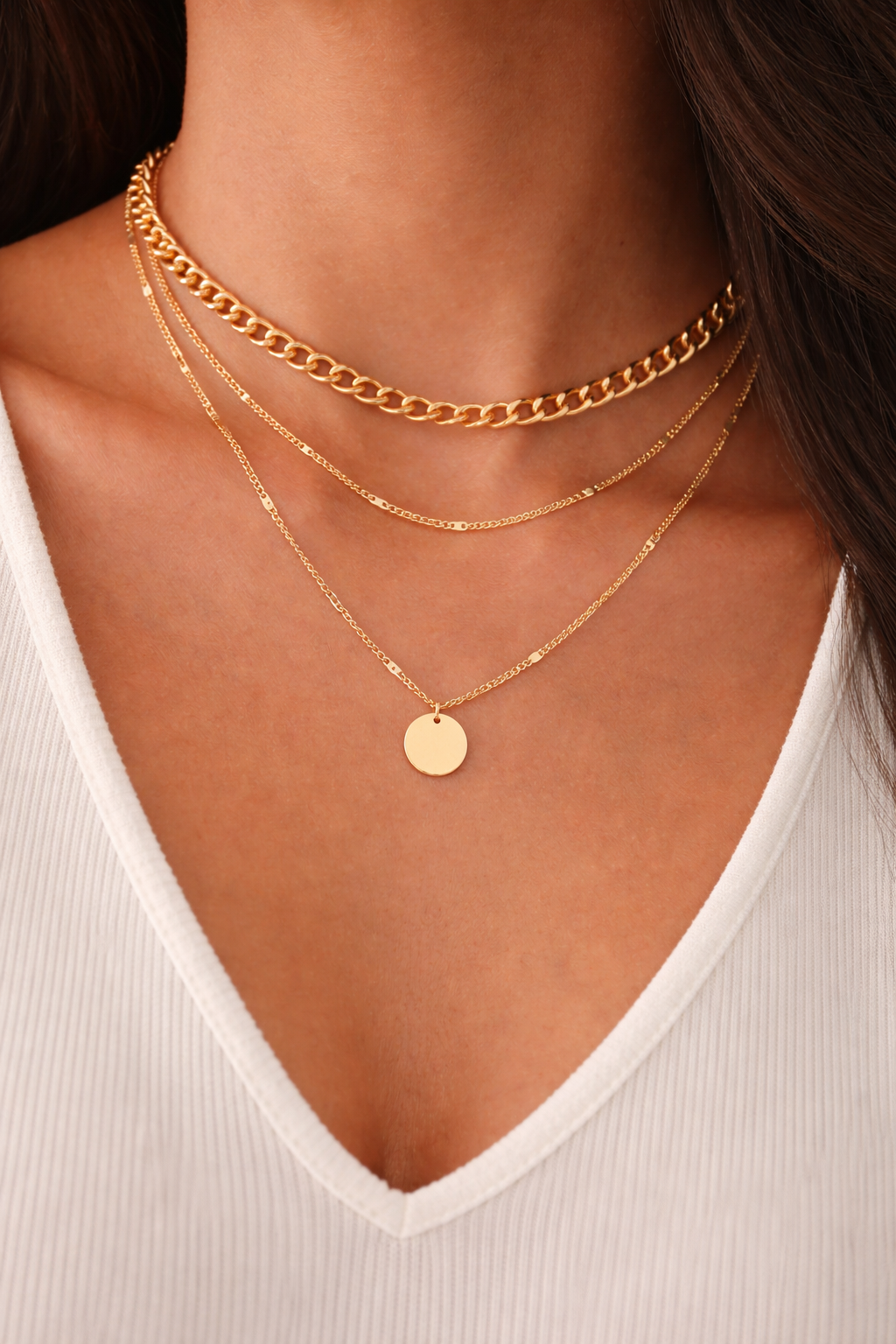 Double Layered Necklace Medal Pendant