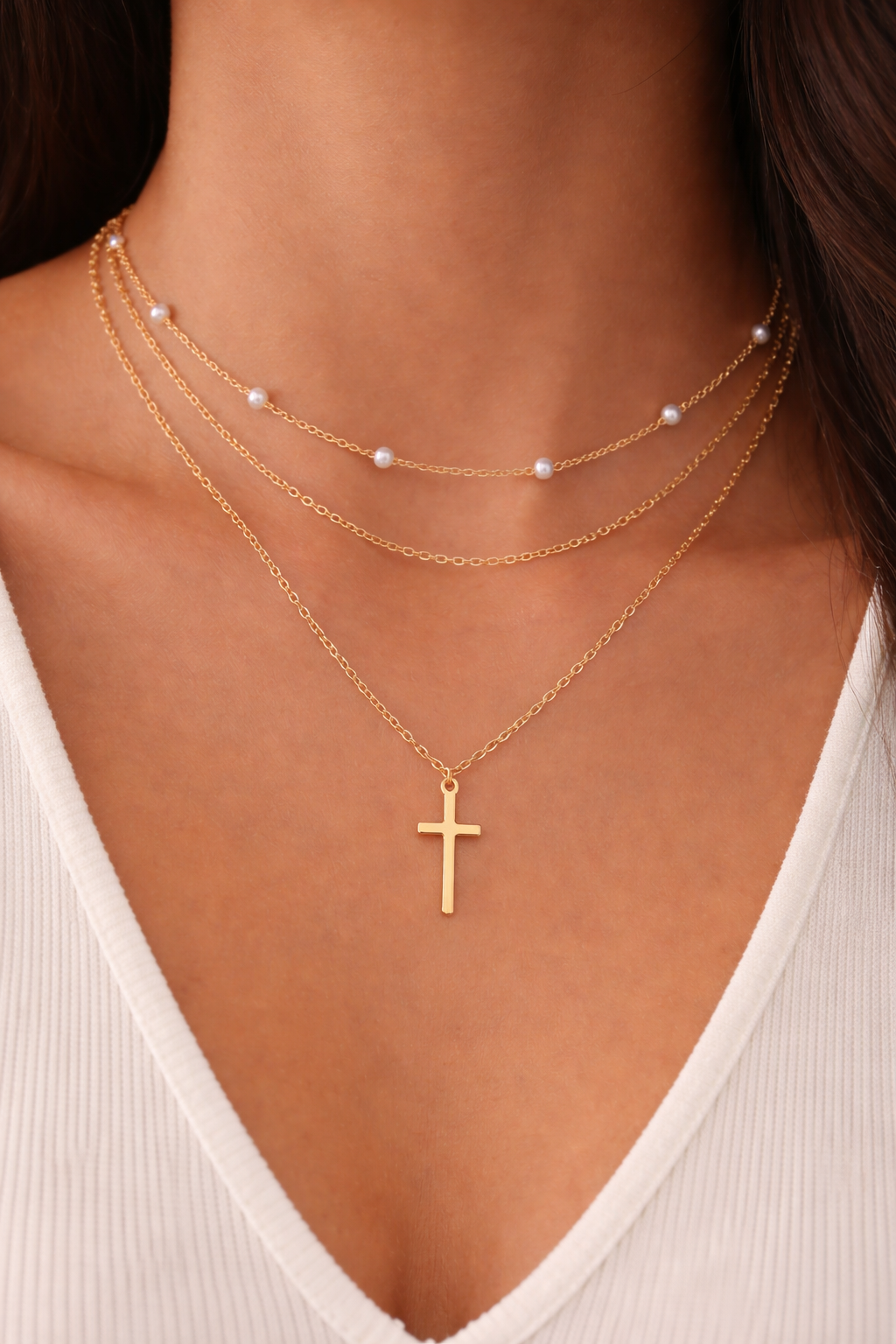 Double Layered Necklace Cross Pendant