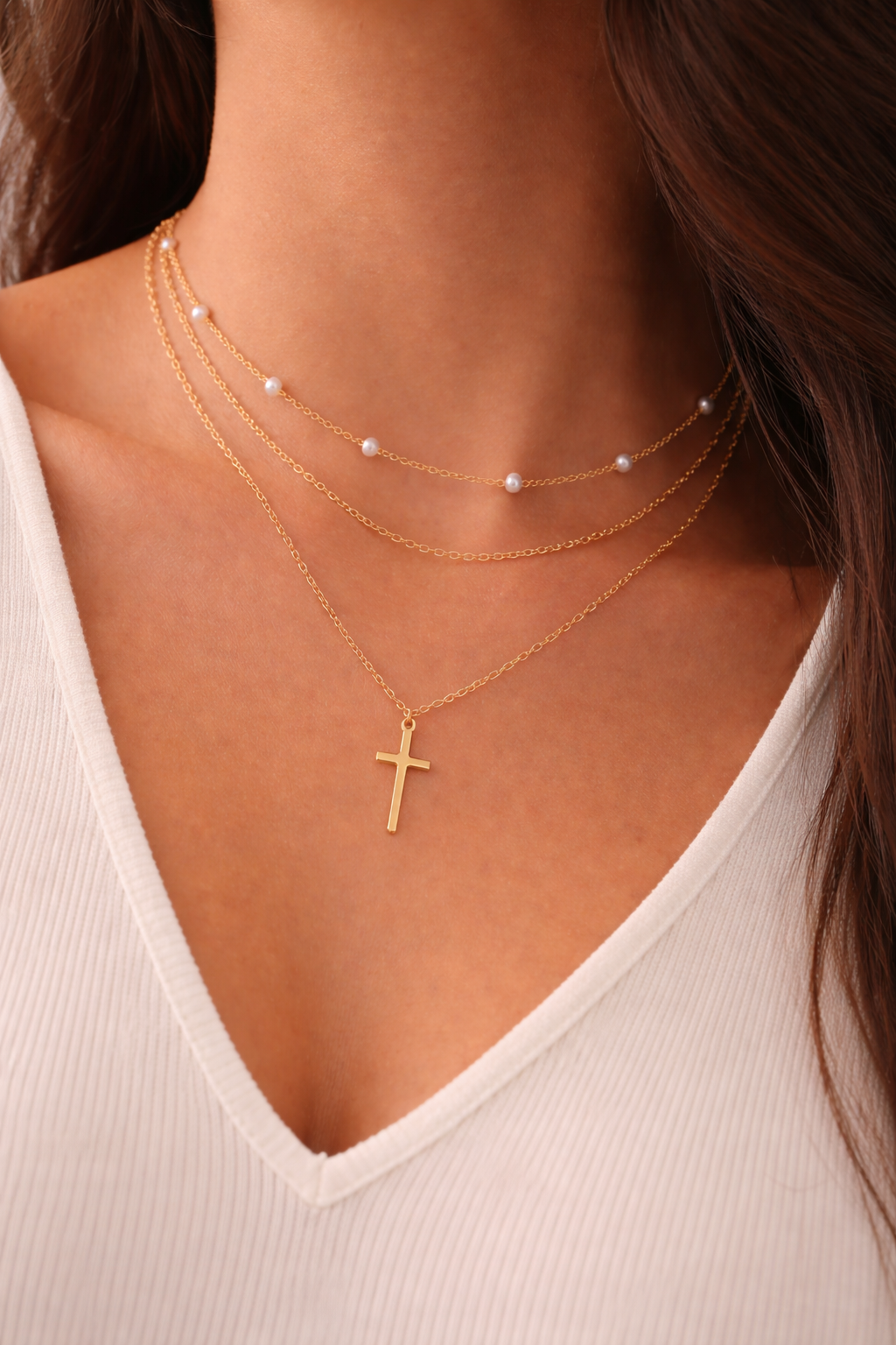 Double Layered Necklace Cross Pendant